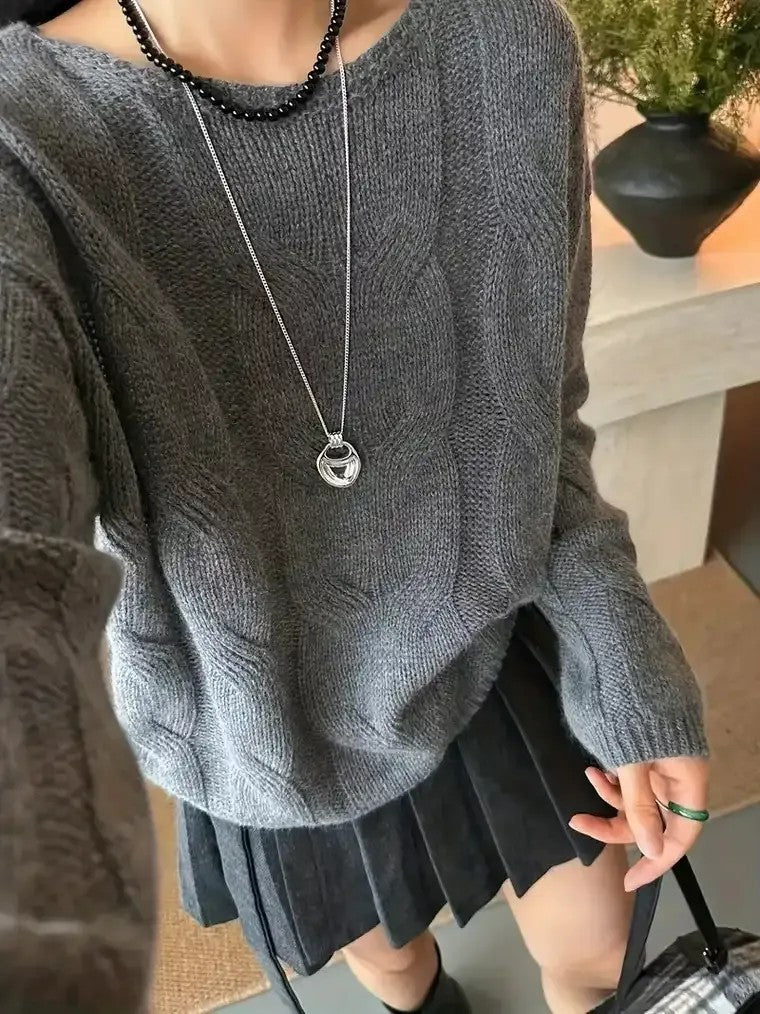 Women's Round Neck Cable Knit Sweater