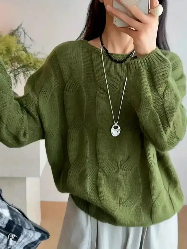 Women's Round Neck Cable Knit Sweater