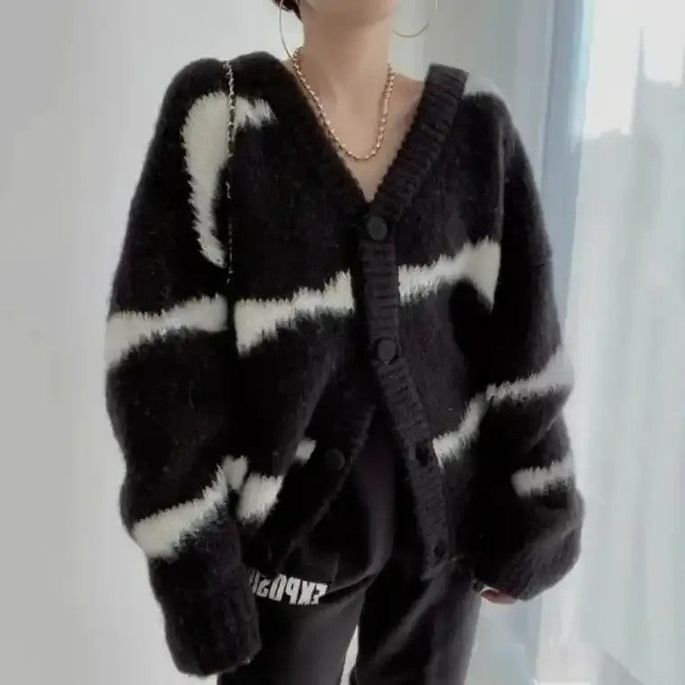 Women's Striped Textured Knit Cardigan