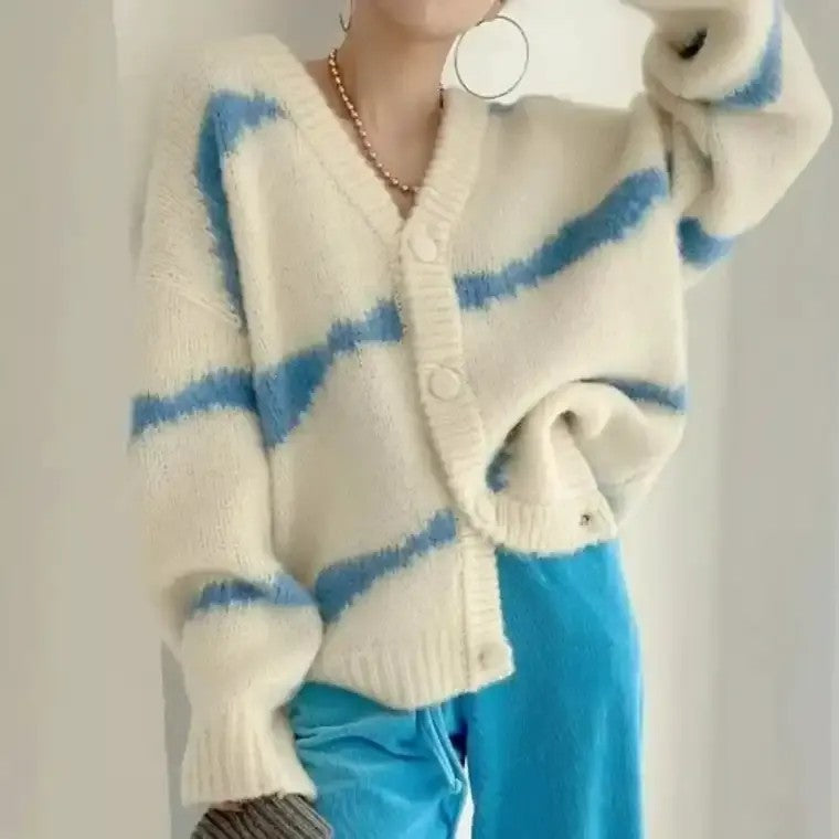 Women's Striped Textured Knit Cardigan