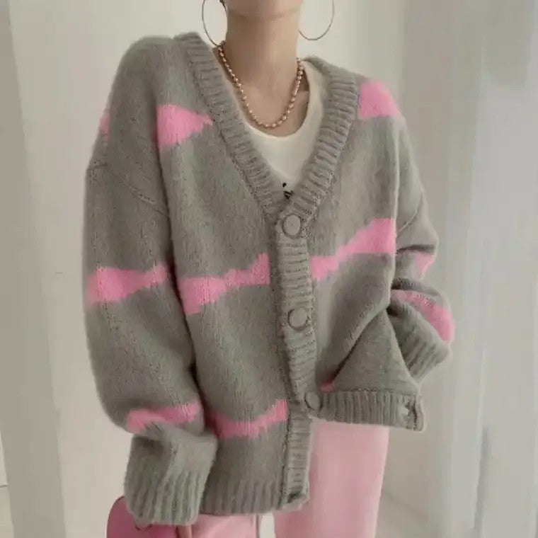 Women's Striped Textured Knit Cardigan