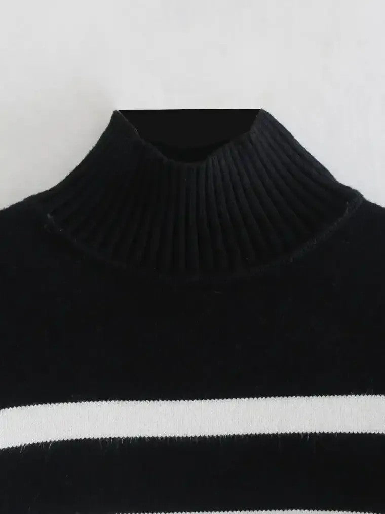 Women's Striped Turtleneck Knitted Sweater