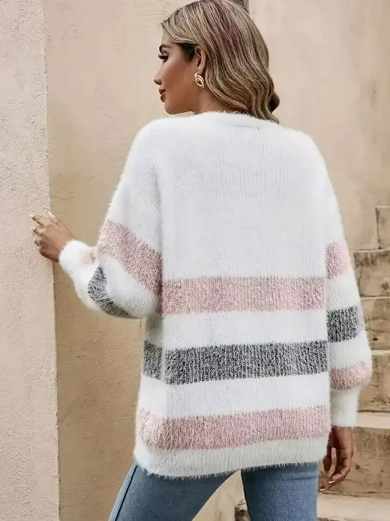 Women's Textured Colour-Block Knit Cardigan