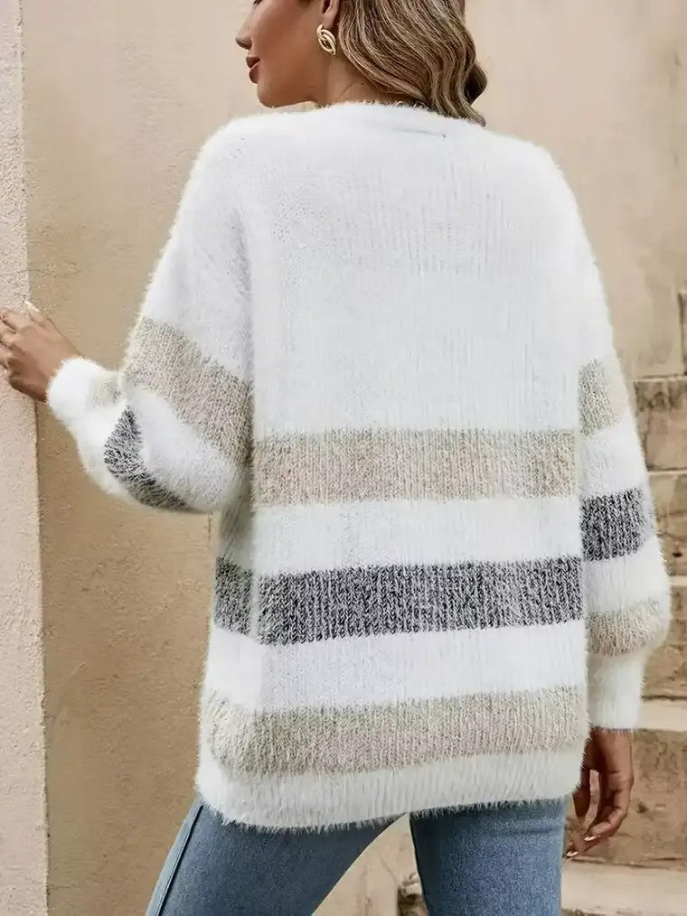 Women's Textured Colour-Block Knit Cardigan