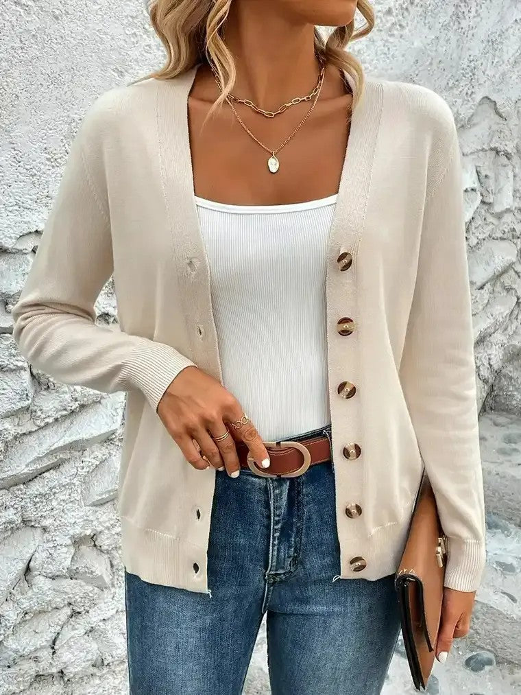Women's V-Neck Cardigan with Button Closure