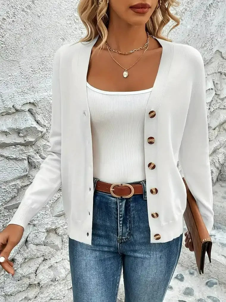Women's V-Neck Cardigan with Button Closure