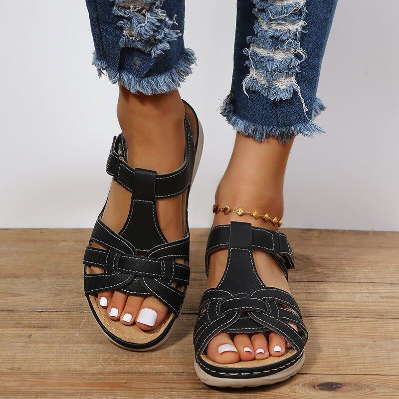 Women's Summer Hook-and-Loop Sandals with Interwoven Front Straps
