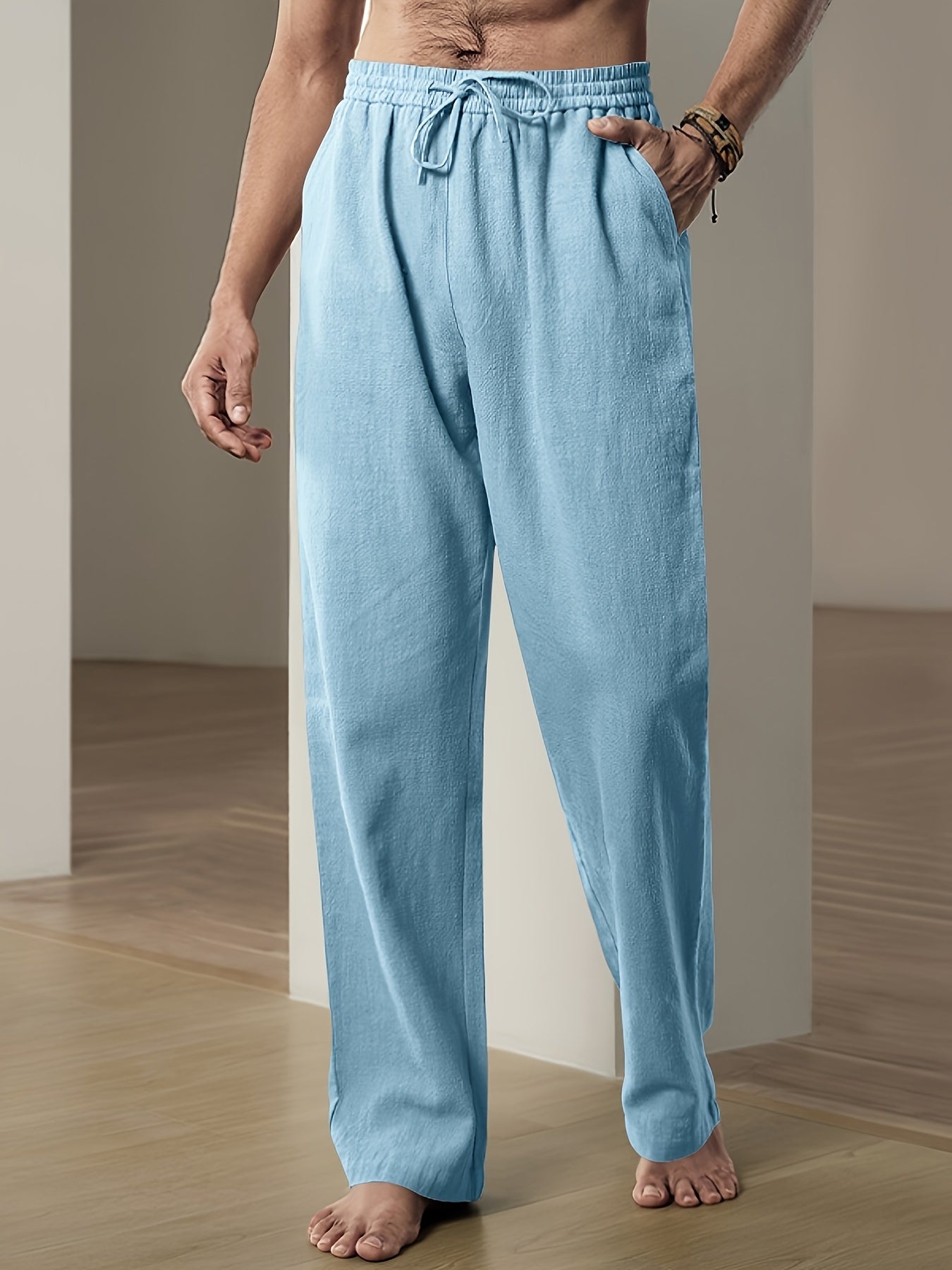 Men's Summer Pants with Drawstring and Elastic Waistband