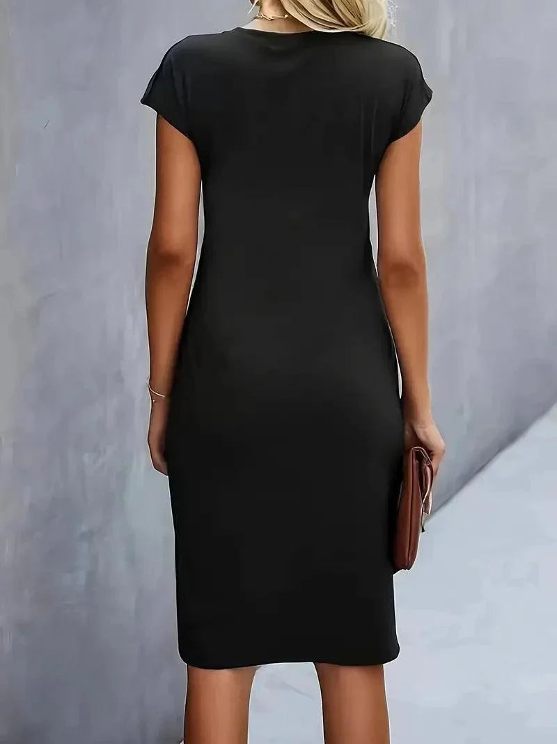 Women's Summer Midi Dress with Short Sleeves and Twisted Style