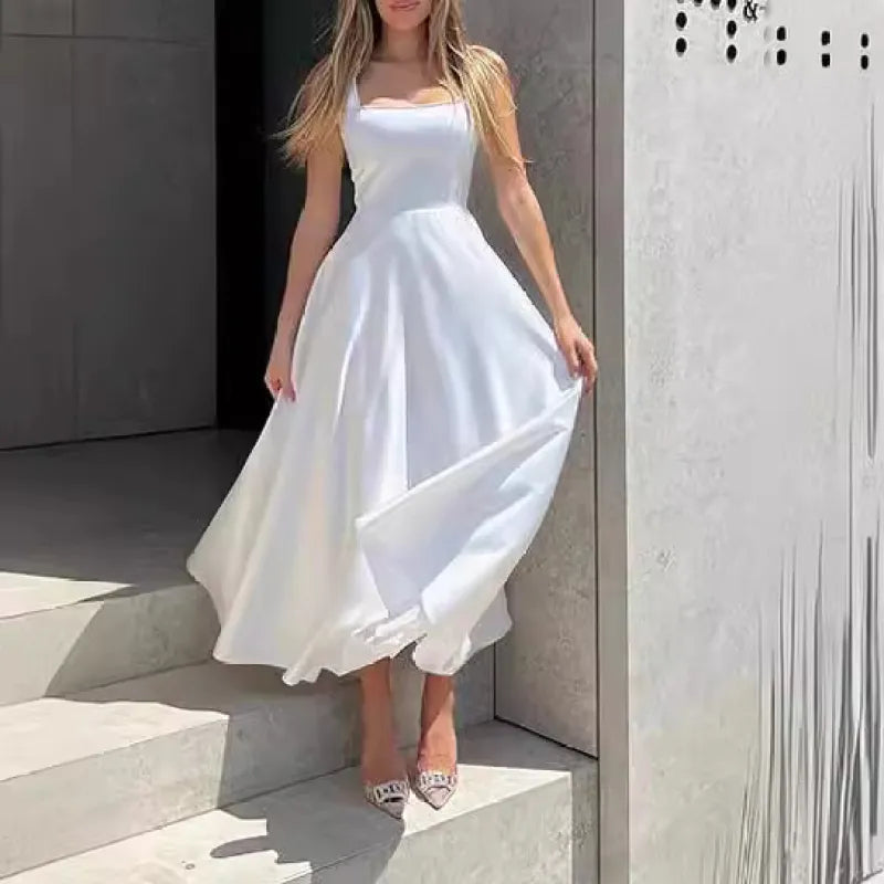 Women's Summer Cocktail Dress with Sleeveless and Squareneckline
