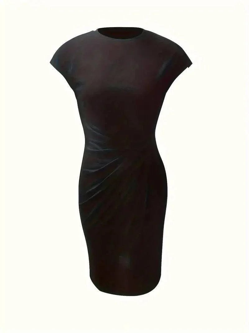 Women's Summer Midi Dress with Short Sleeves and Twisted Style