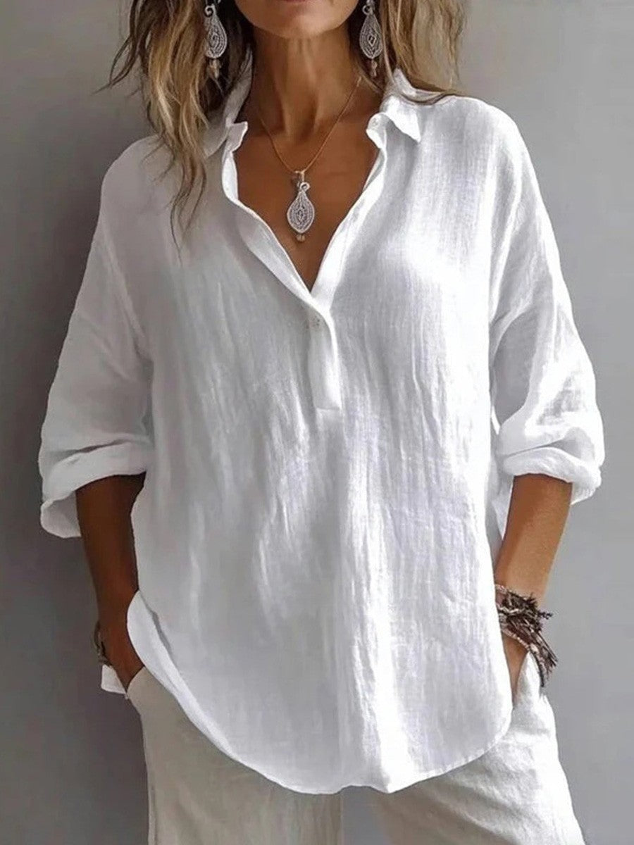 Women's Summer Blouse with Half Button and Long Sleeve