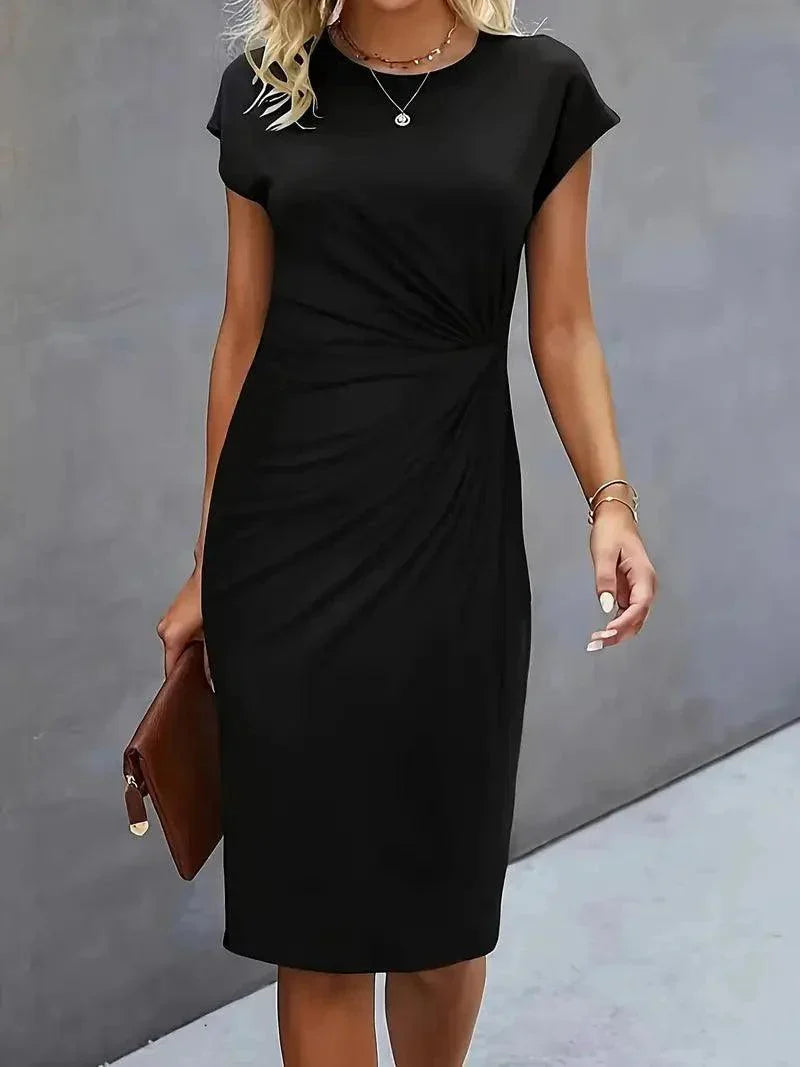 Women's Summer Midi Dress with Short Sleeves and Twisted Style