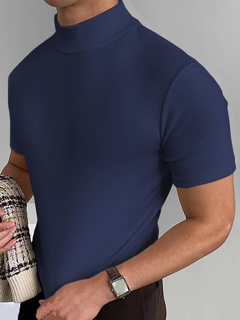 Men’s Plain T-Shirt with Short-Sleeve and Turtleneck