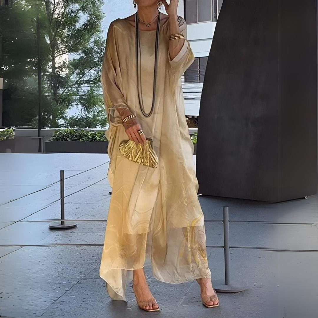 Women's Summer Kaftan Dress with Sheer Style and Printed