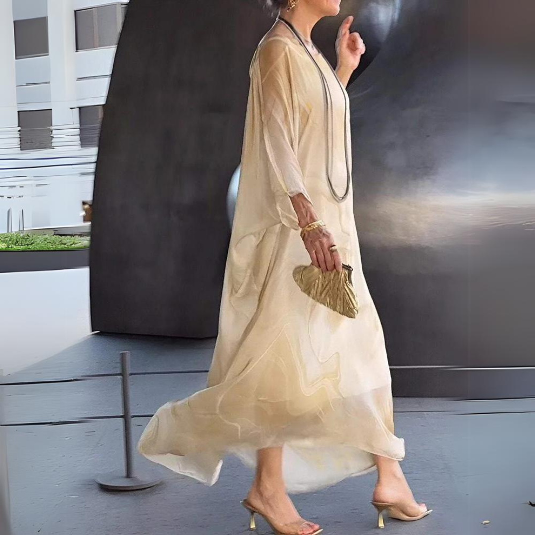 Women's Summer Kaftan Dress with Sheer Style and Printed
