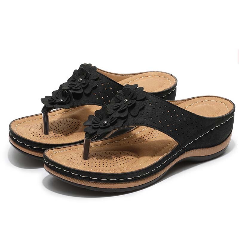 Women's Summer Slip-on Sandals with Floral Details and Cut-outs