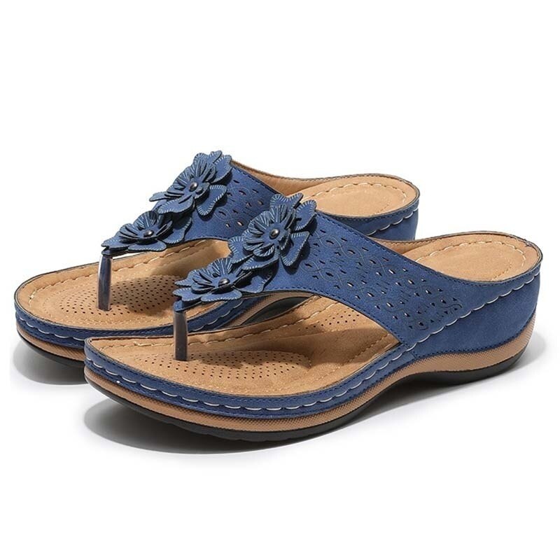 Women's Summer Slip-on Sandals with Floral Details and Cut-outs