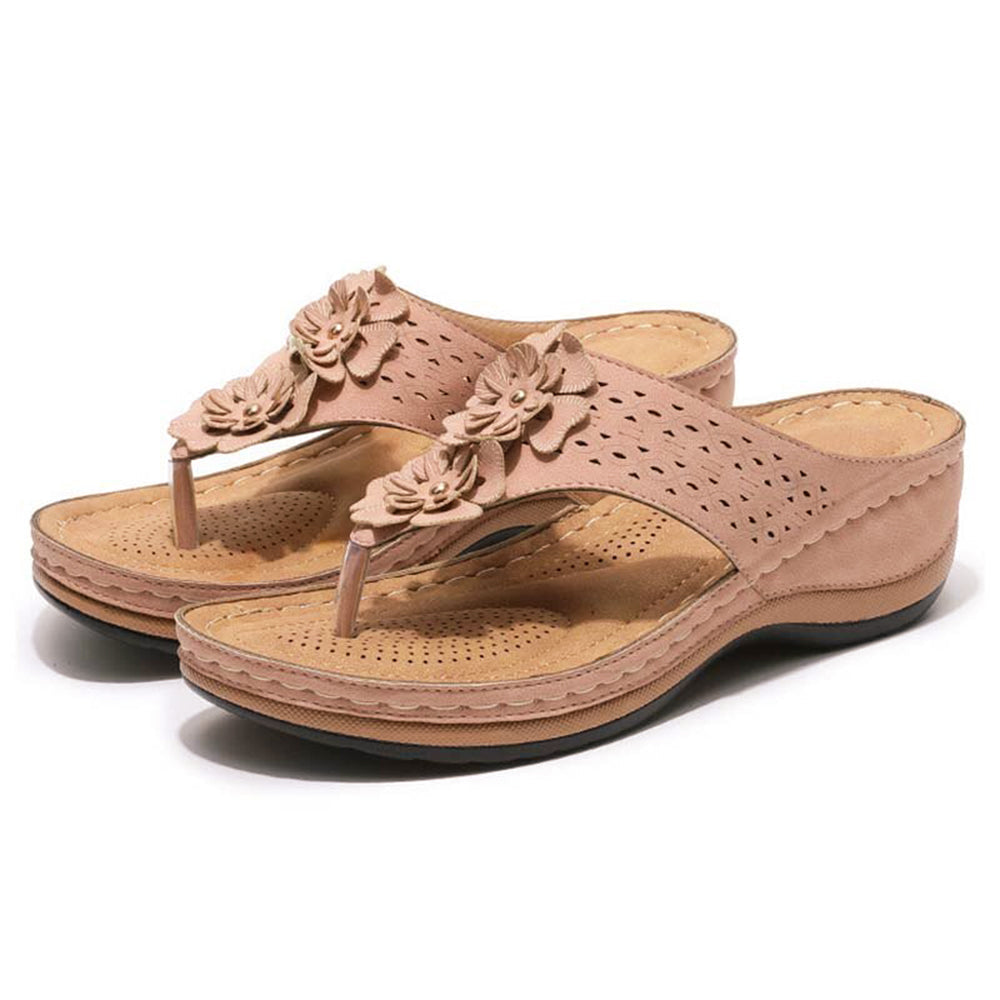 Women's Summer Slip-on Sandals with Floral Details and Cut-outs