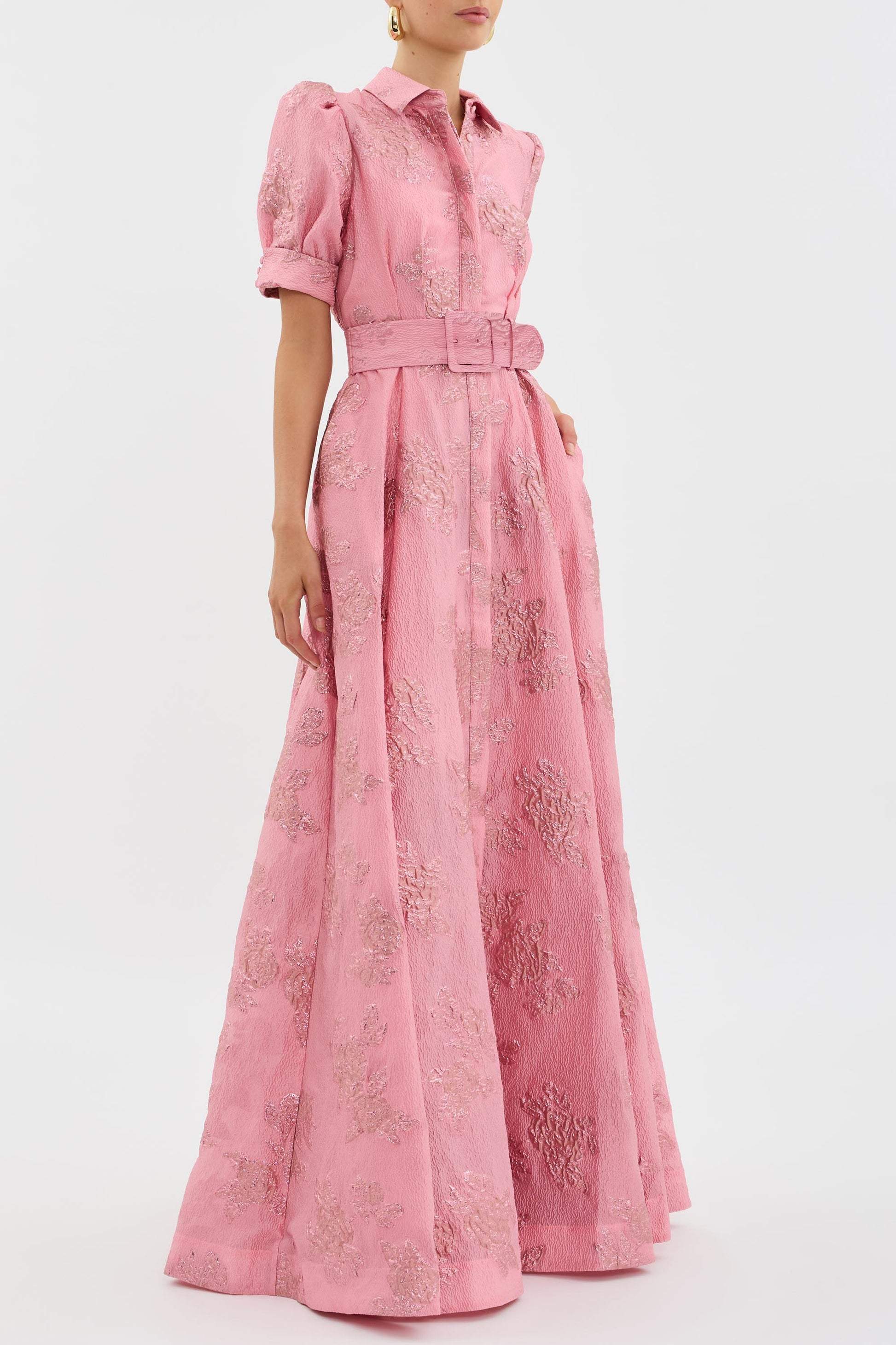 Women's Summer Formal Maxi Dress with Puff Sleeves and Buckle