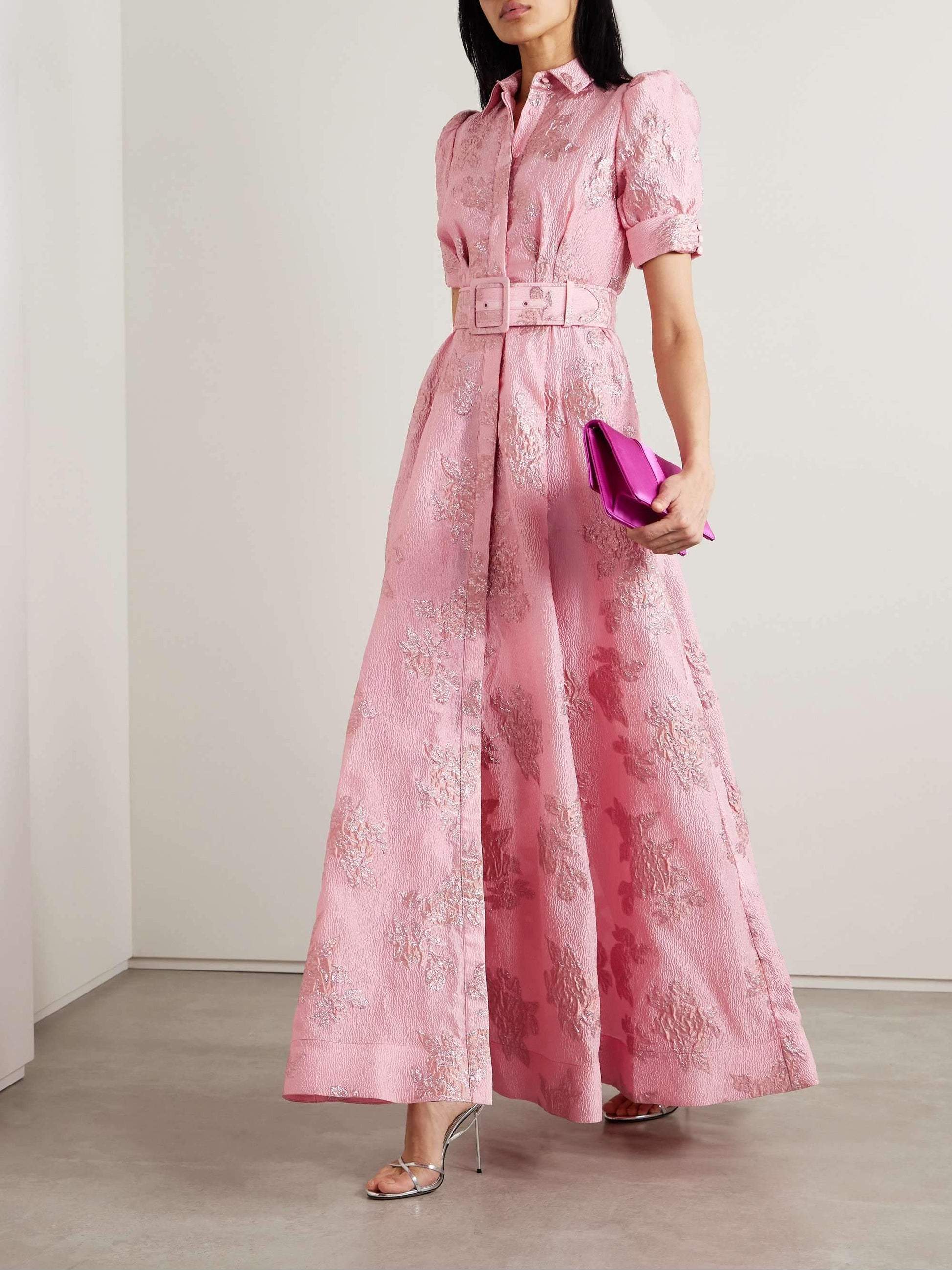 Women's Summer Formal Maxi Dress with Puff Sleeves and Buckle