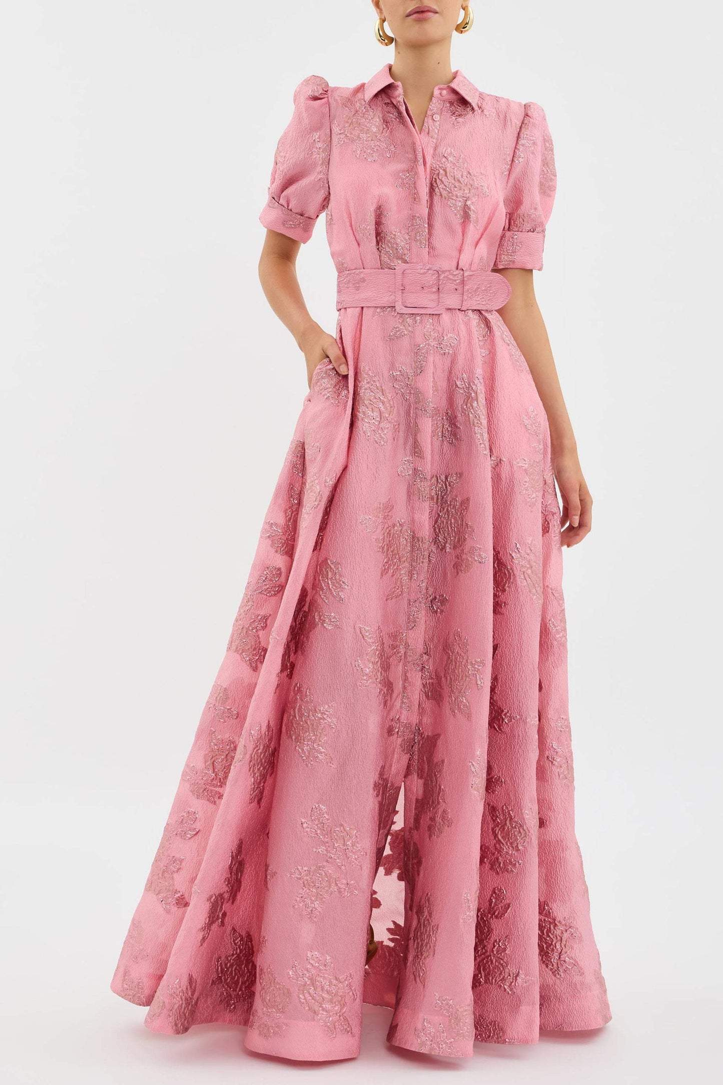 Women's Summer Formal Maxi Dress with Puff Sleeves and Buckle