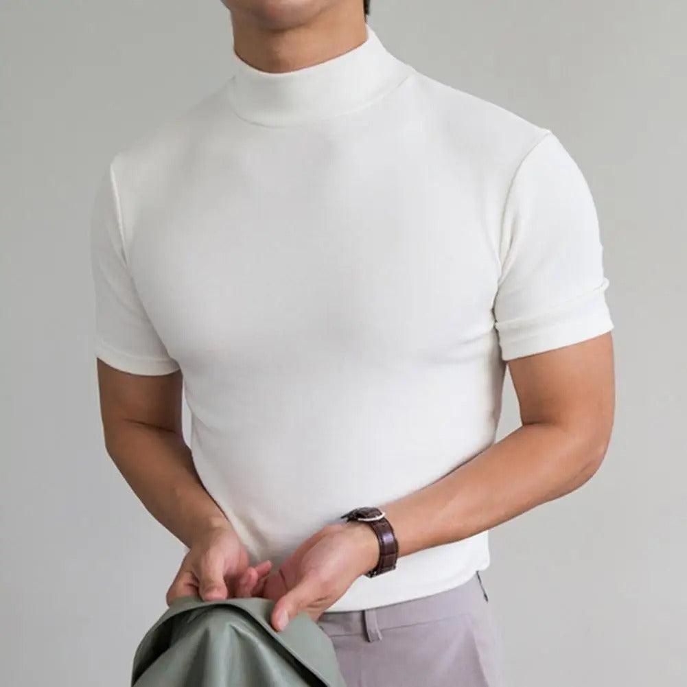 Men’s Plain T-Shirt with Short-Sleeve and Turtleneck