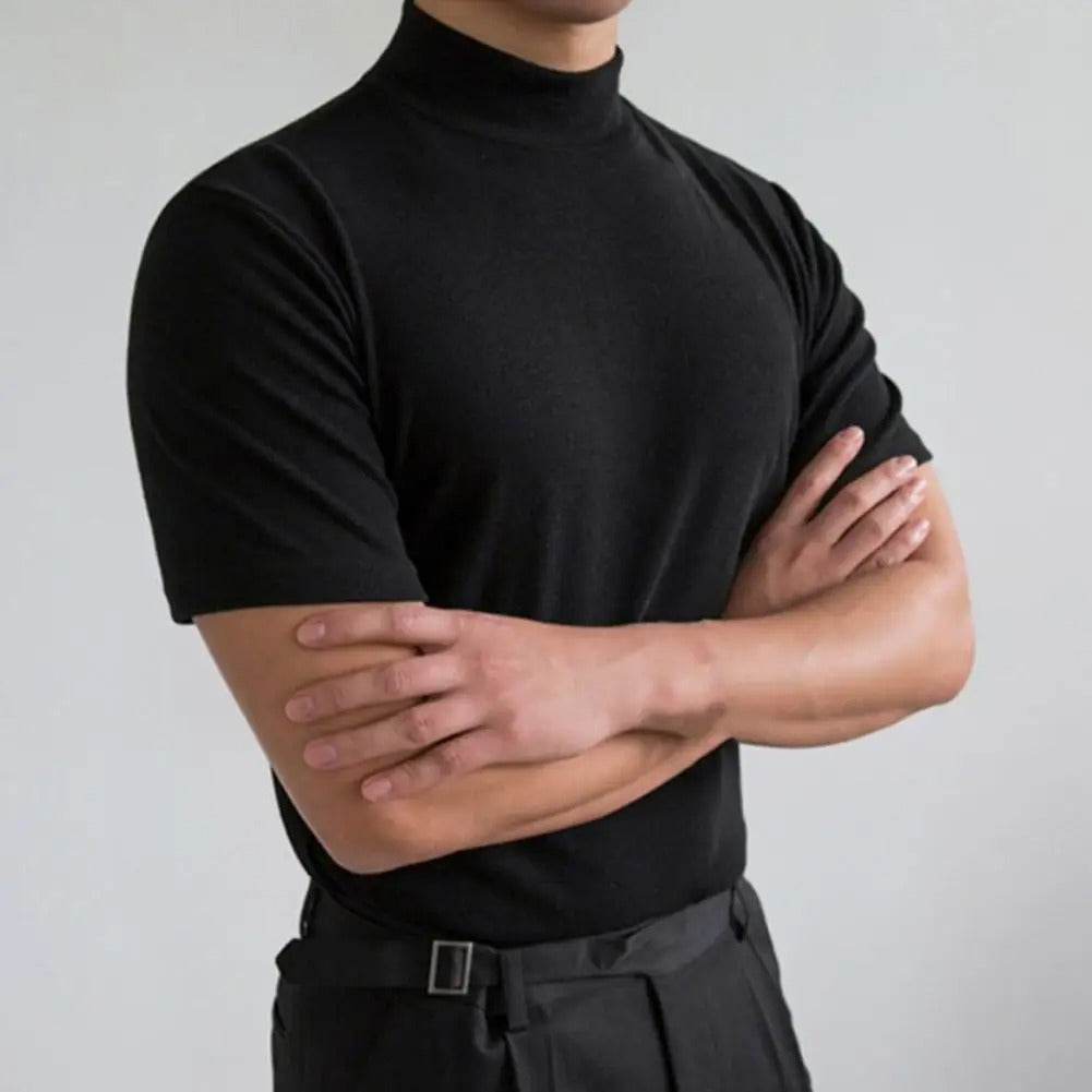 Men’s Plain T-Shirt with Short-Sleeve and Turtleneck