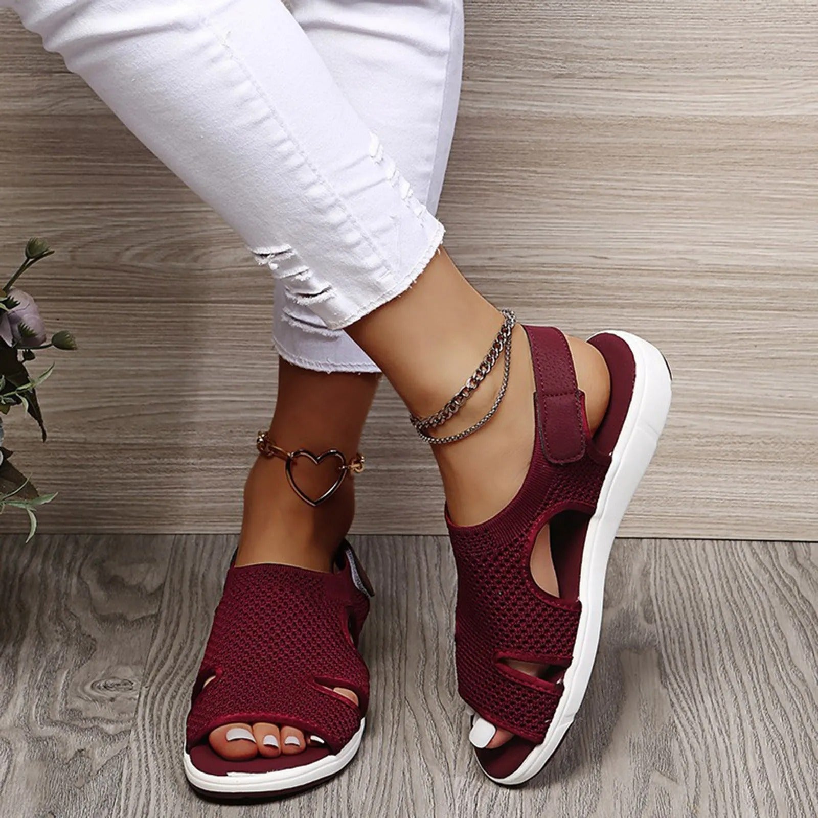 Women's Summer Mesh Sandals with Open Toe and Cut-out Design