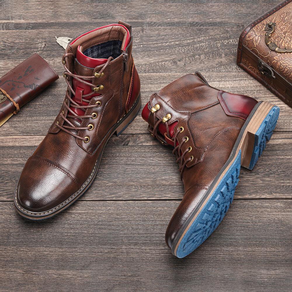 Men's Vegan Leather Oxford Boots with Lace Up and Zipper