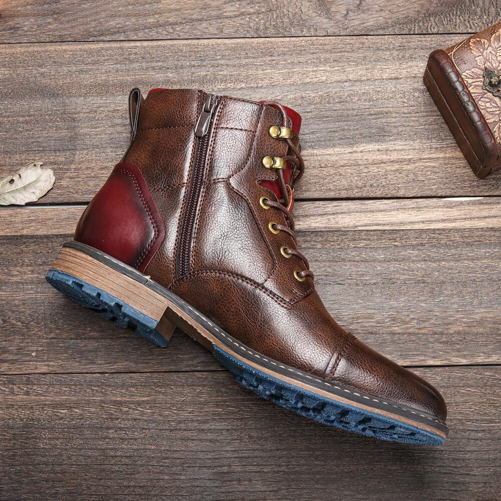 Men's Vegan Leather Oxford Boots with Lace Up and Zipper