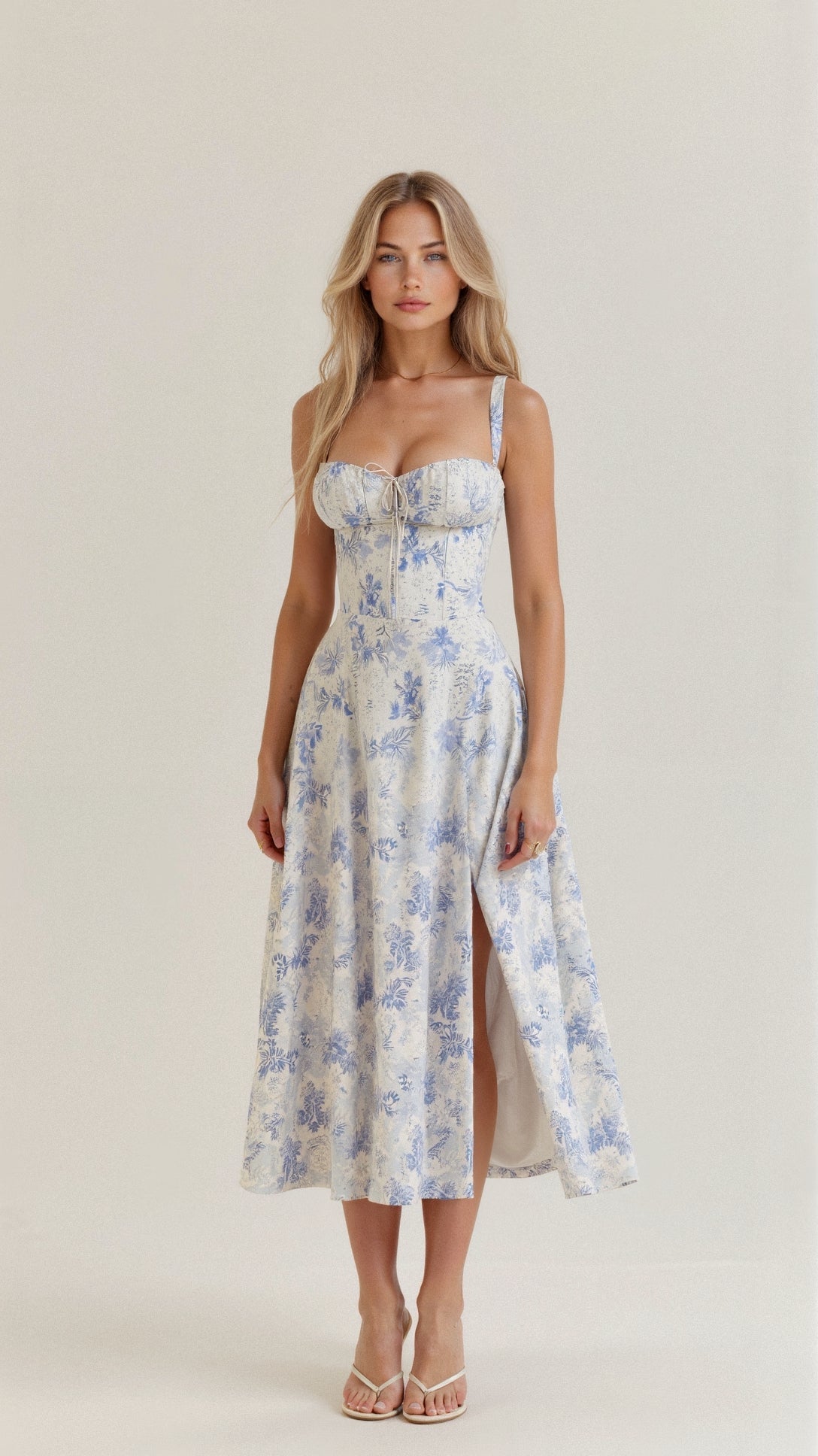 Women's Summer Midi Dress with Sleeveless and Drawstring