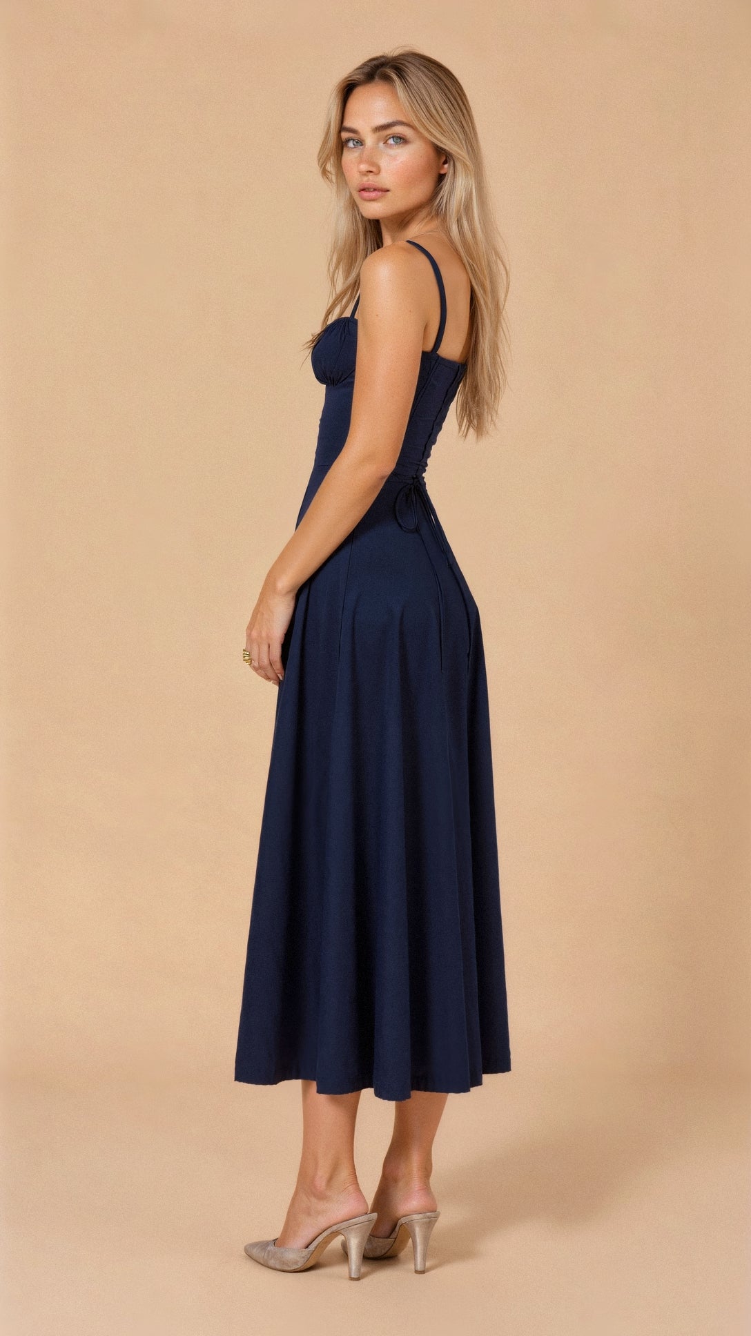 Women's Summer Midi Dress with Sleeveless and Drawstring