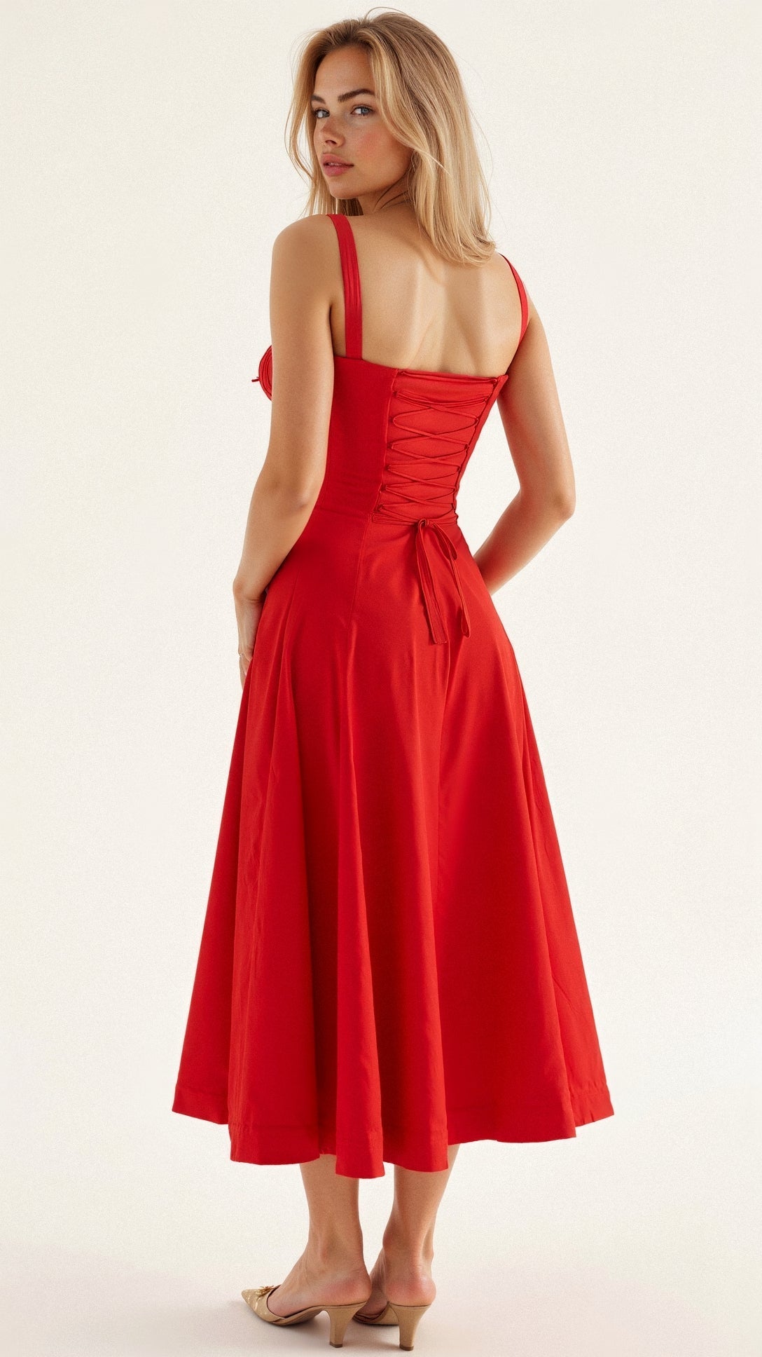 Women's Summer Midi Dress with Sleeveless and Drawstring