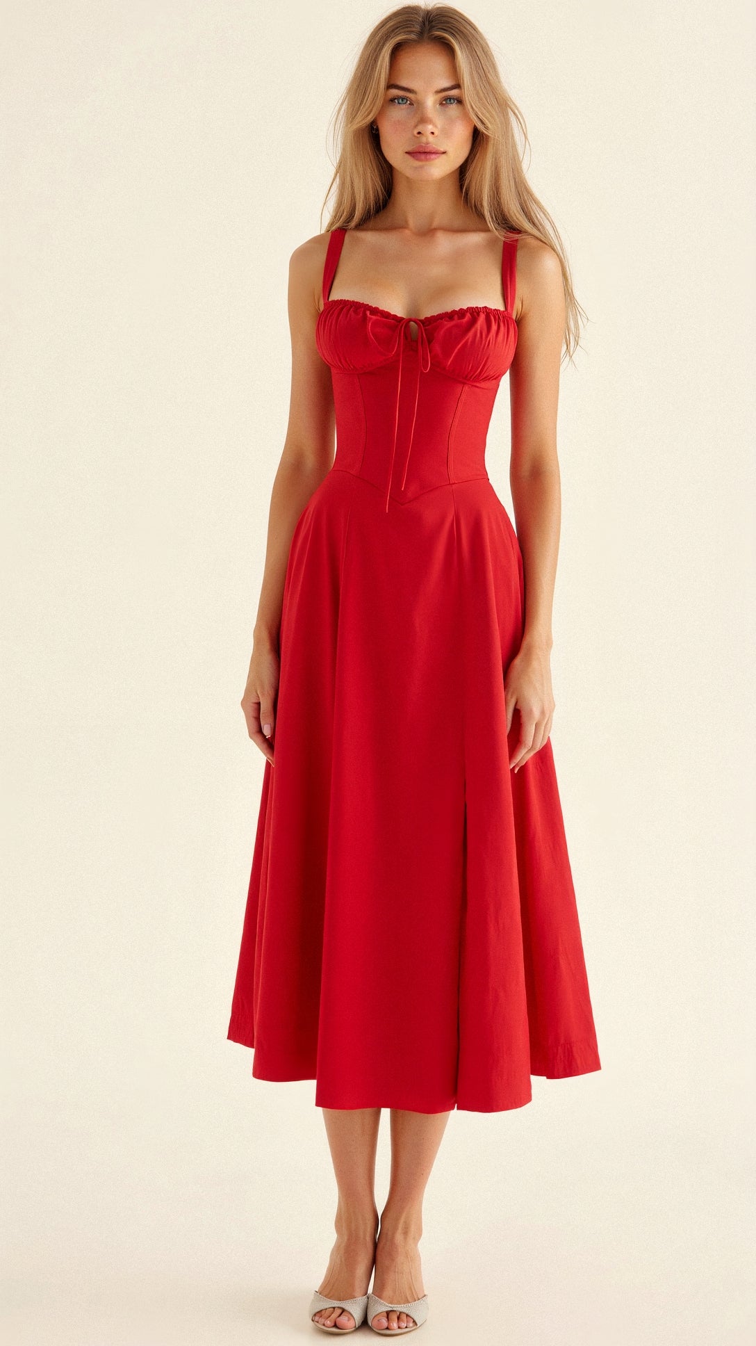 Women's Summer Midi Dress with Sleeveless and Drawstring