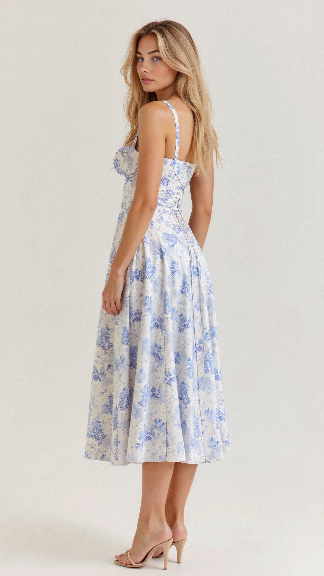 Women's Summer Midi Dress with Sleeveless and Drawstring