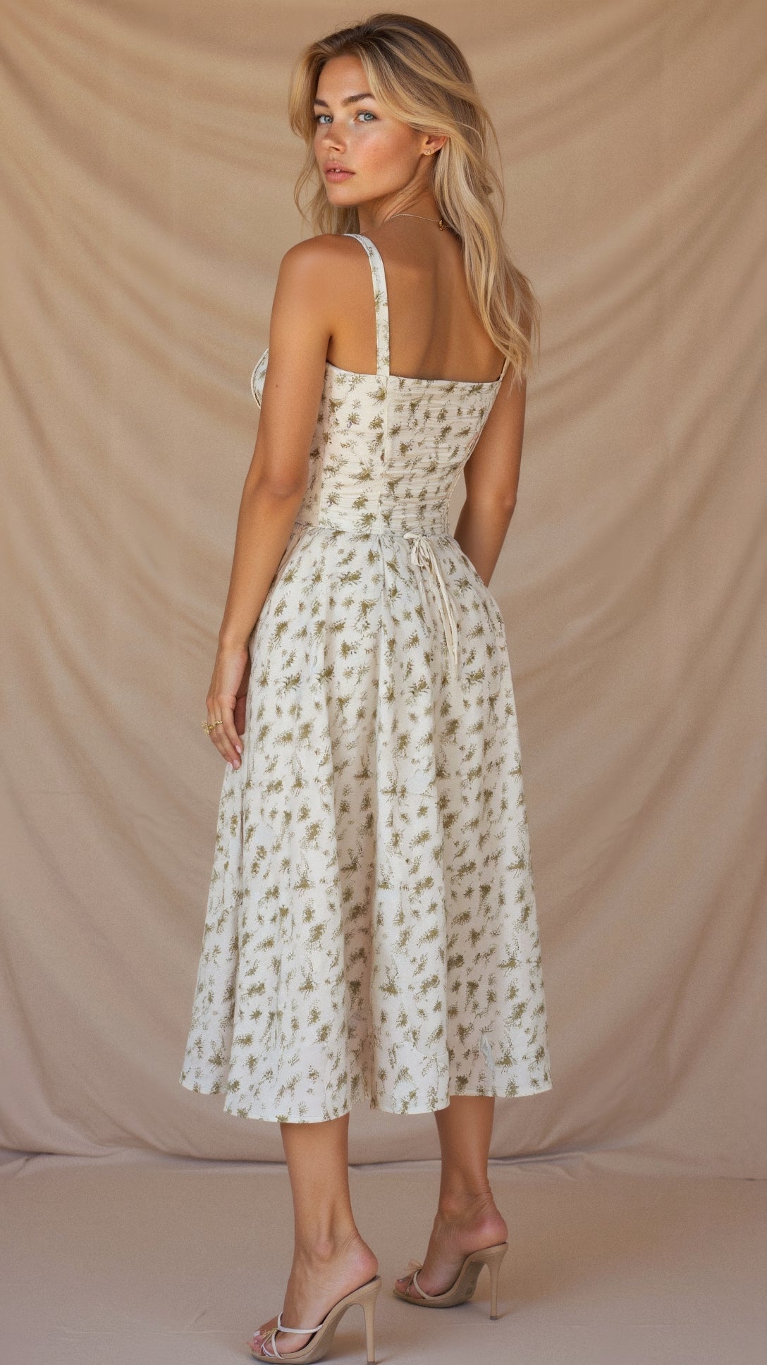 Women's Summer Midi Dress with Sleeveless and Drawstring