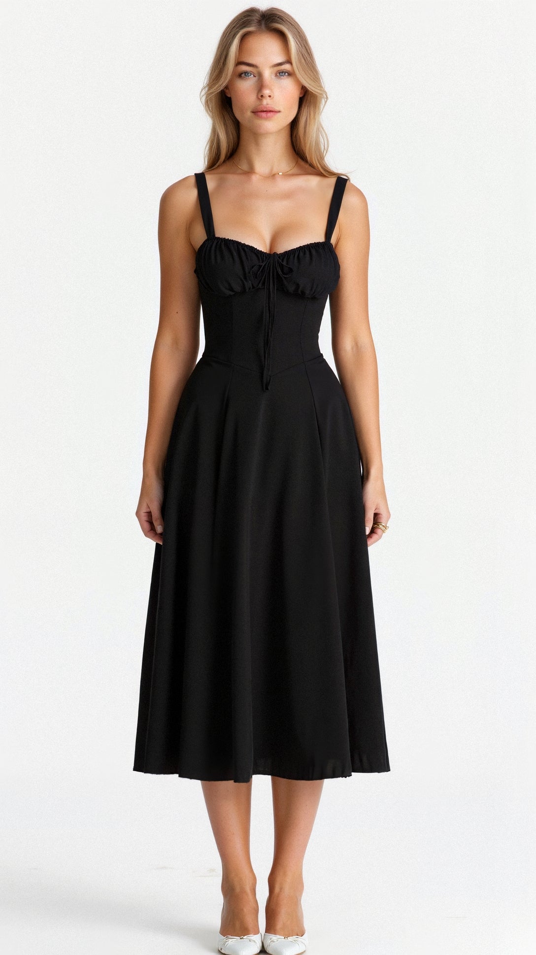 Women's Summer Midi Dress with Sleeveless and Drawstring