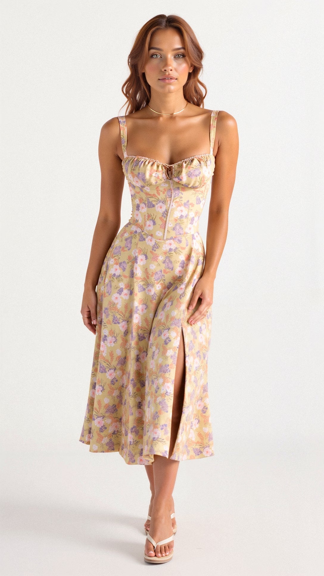 Women's Summer Midi Dress with Sleeveless and Drawstring