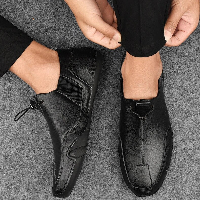 Men's Vegan Leather Loafers with Mesh Panel and Toggle Detail