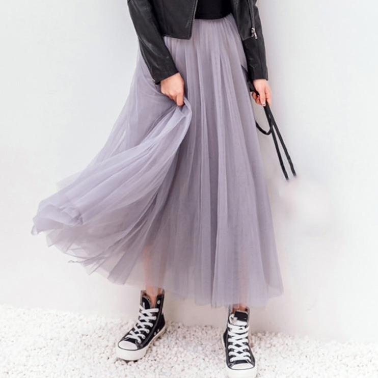 Women's Summer Long Tulle Skirt with Waistband