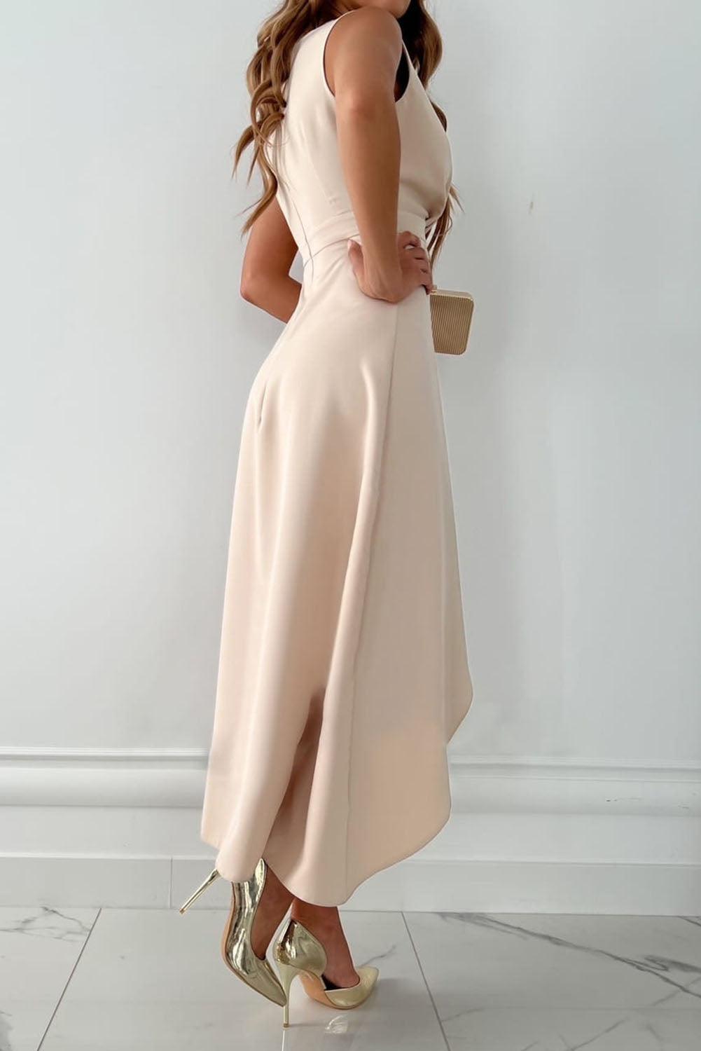 Women's Summer Sleeveless Slit Dress with Asymmetric Style and V-neck